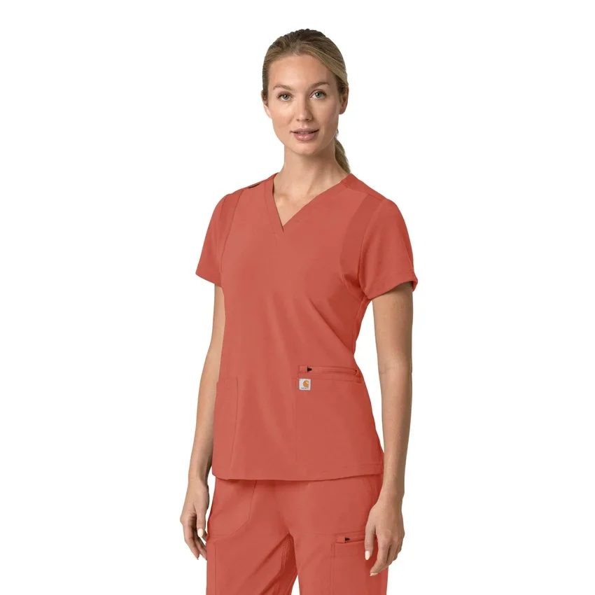 Blusa médica feminina Force Cross-Flex com painéis elásticos e decote em V