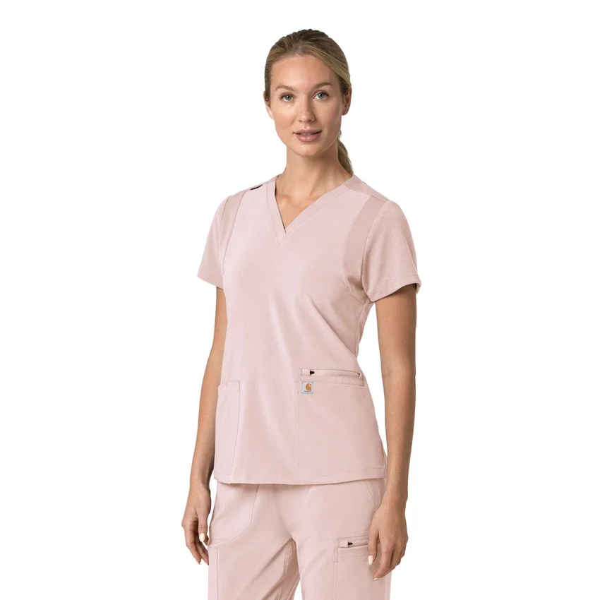 Blusa médica feminina Force Cross-Flex com painéis elásticos e decote em V