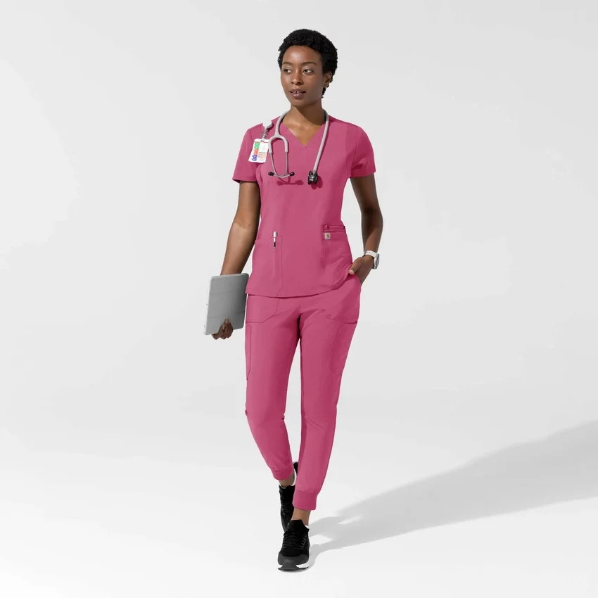 Blusa médica feminina Force Cross-Flex com painéis elásticos e decote em V