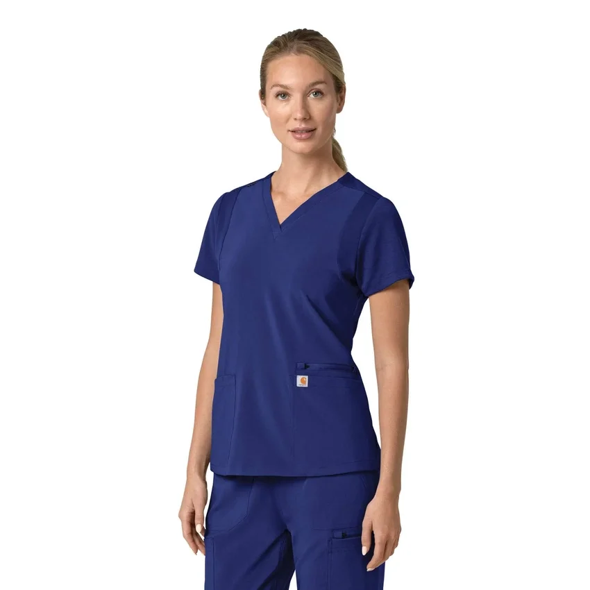 Blusa médica feminina Force Cross-Flex com painéis elásticos e decote em V