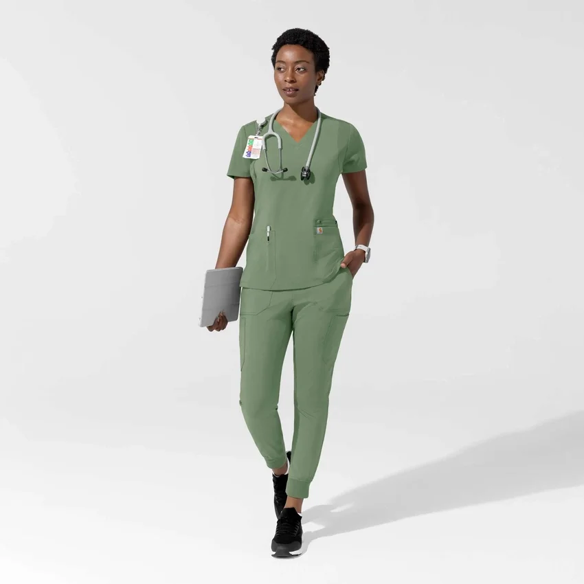 Blusa médica feminina Force Cross-Flex com painéis elásticos e decote em V