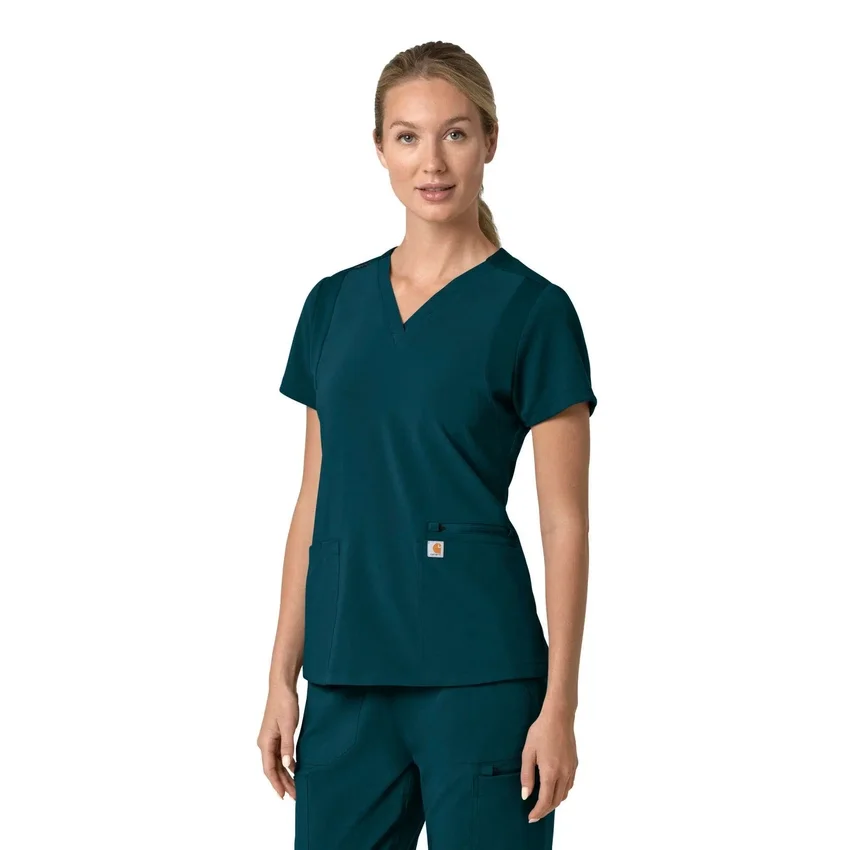 Blusa médica feminina Force Cross-Flex com painéis elásticos e decote em V