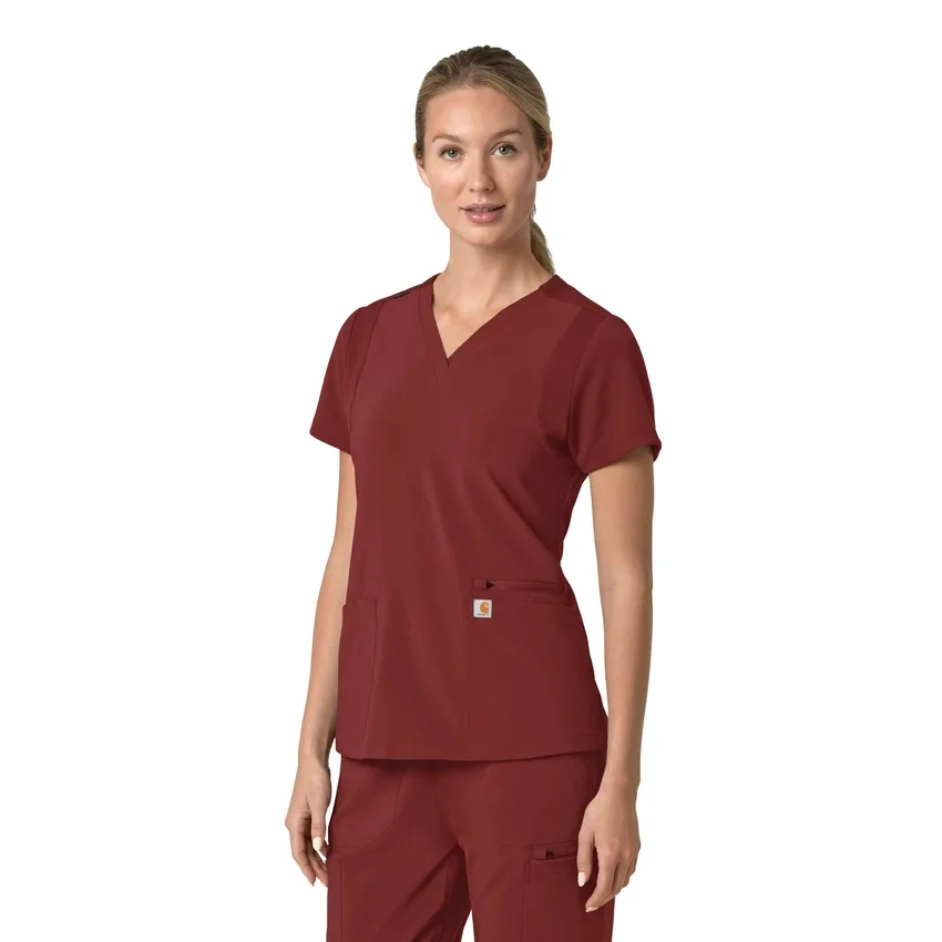 Blusa médica feminina Force Cross-Flex com painéis elásticos e decote em V