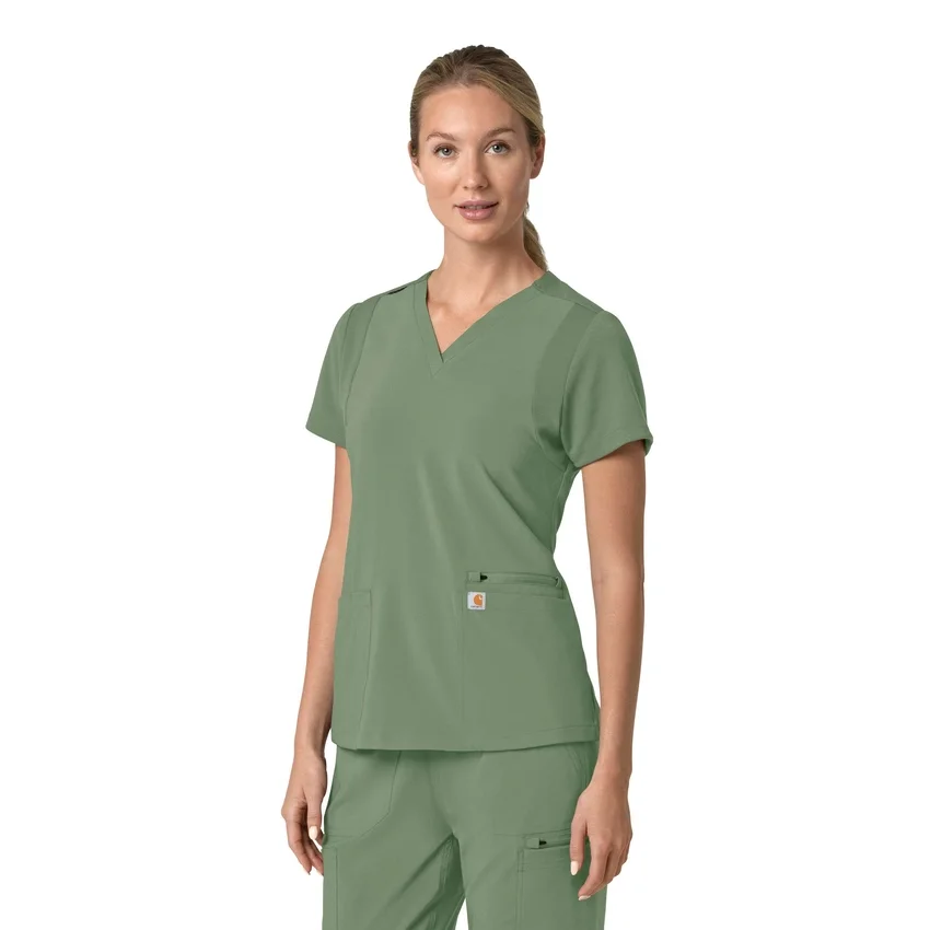 Blusa médica feminina Force Cross-Flex com painéis elásticos e decote em V