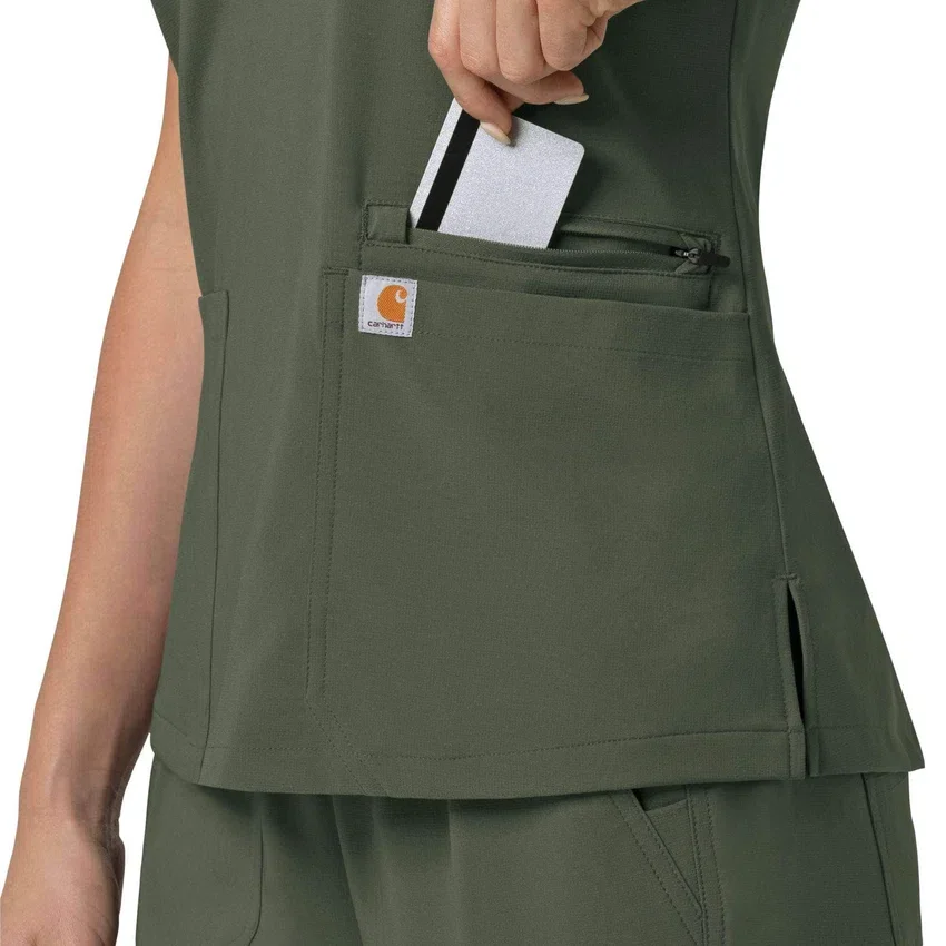 Blusa médica feminina Force Cross-Flex com painéis elásticos e decote em V