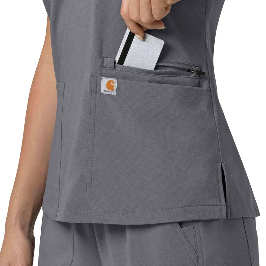 Blusa médica feminina Force Cross-Flex com painéis elásticos e decote em V