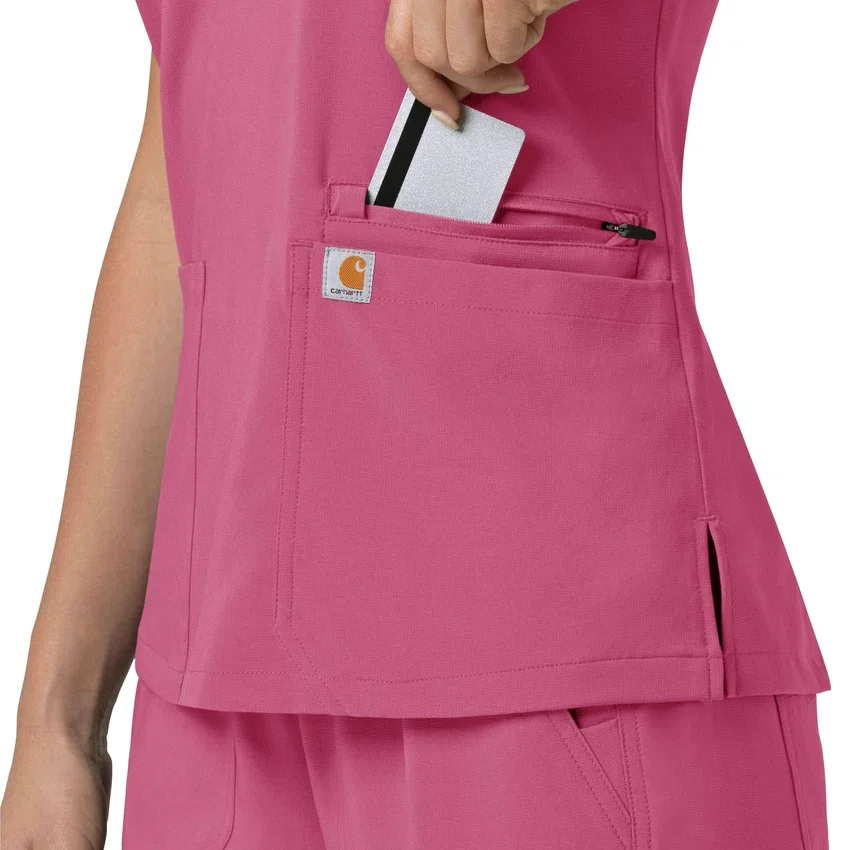 Blusa médica feminina Force Cross-Flex com painéis elásticos e decote em V
