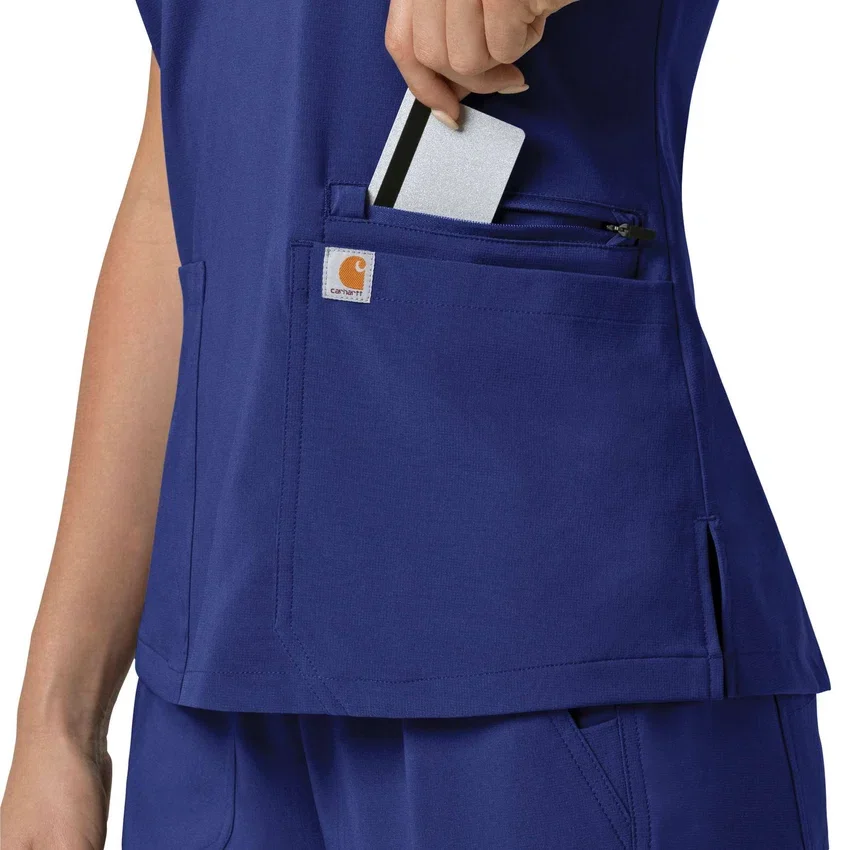 Blusa médica feminina Force Cross-Flex com painéis elásticos e decote em V