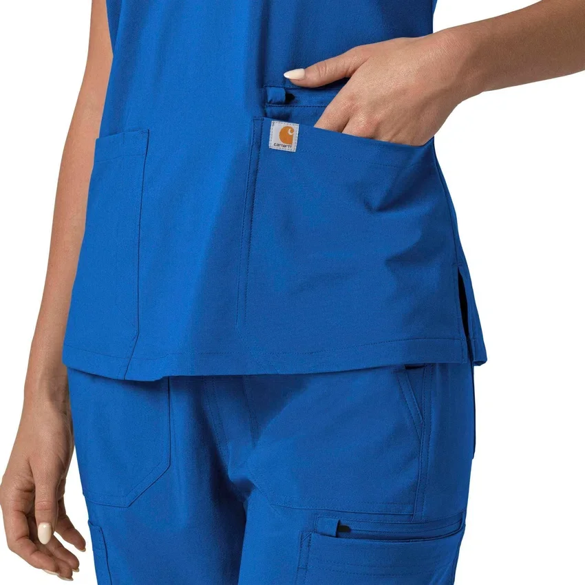 Blusa médica feminina Force Cross-Flex com painéis elásticos e decote em V