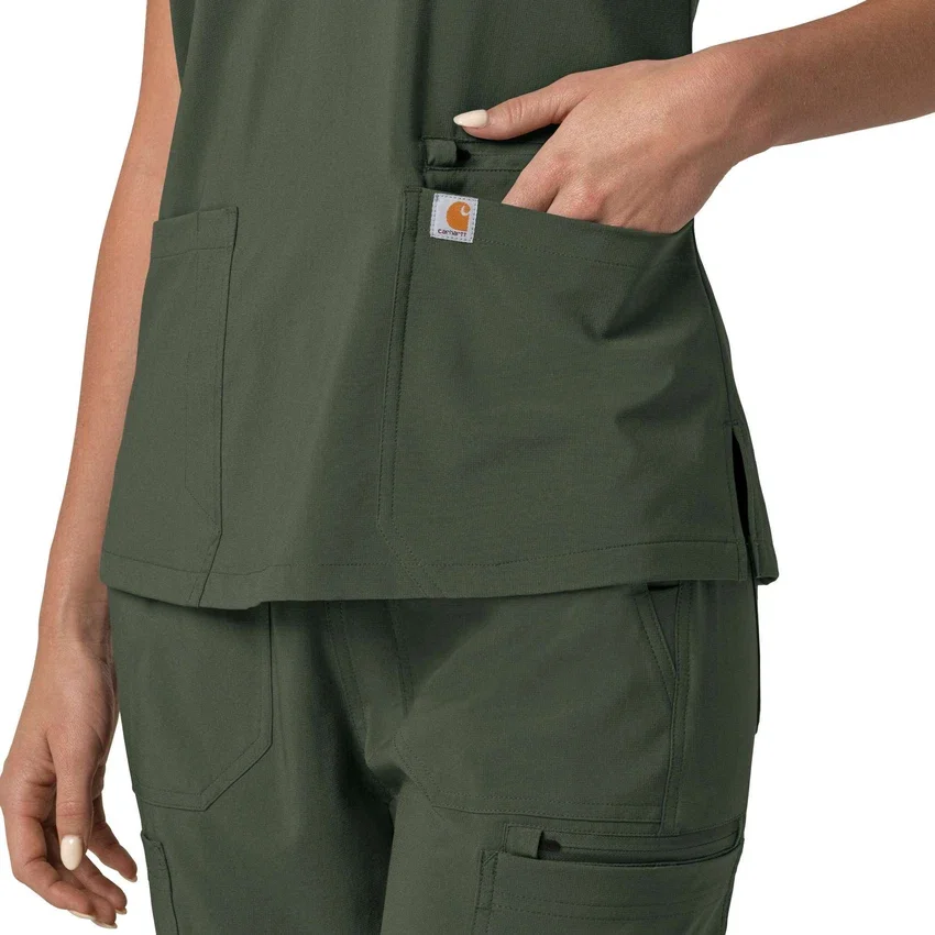 Blusa médica feminina Force Cross-Flex com painéis elásticos e decote em V