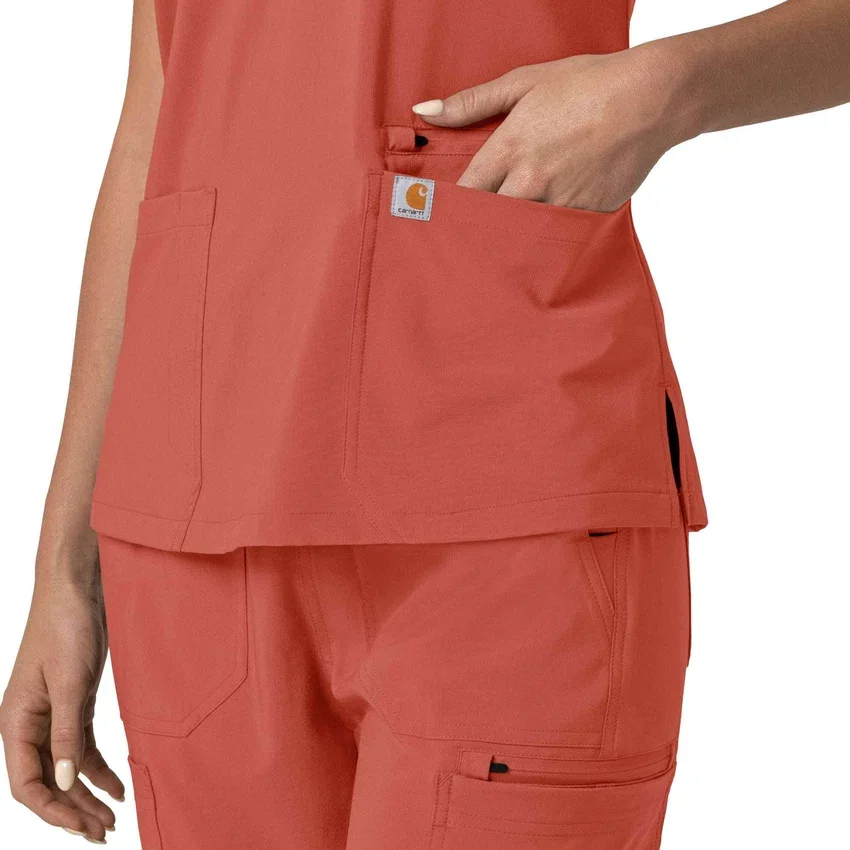 Blusa médica feminina Force Cross-Flex com painéis elásticos e decote em V