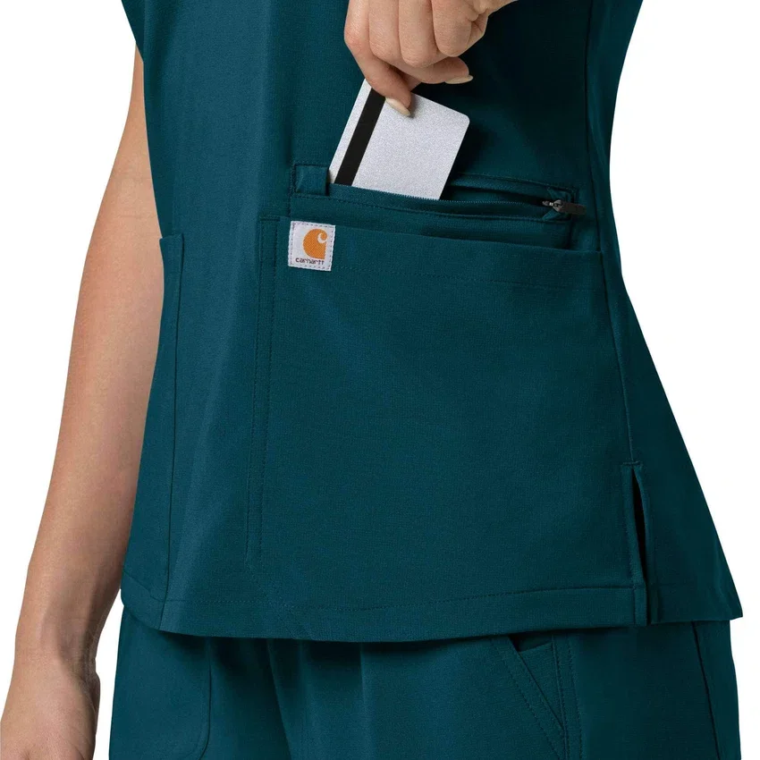 Blusa médica feminina Force Cross-Flex com painéis elásticos e decote em V