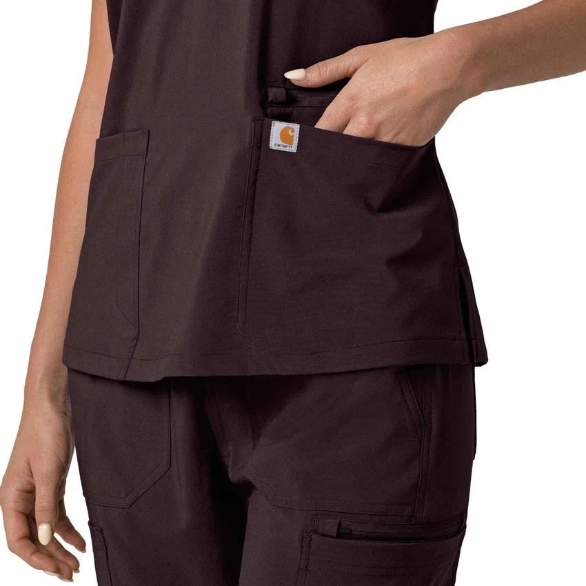 Blusa médica feminina Force Cross-Flex com painéis elásticos e decote em V