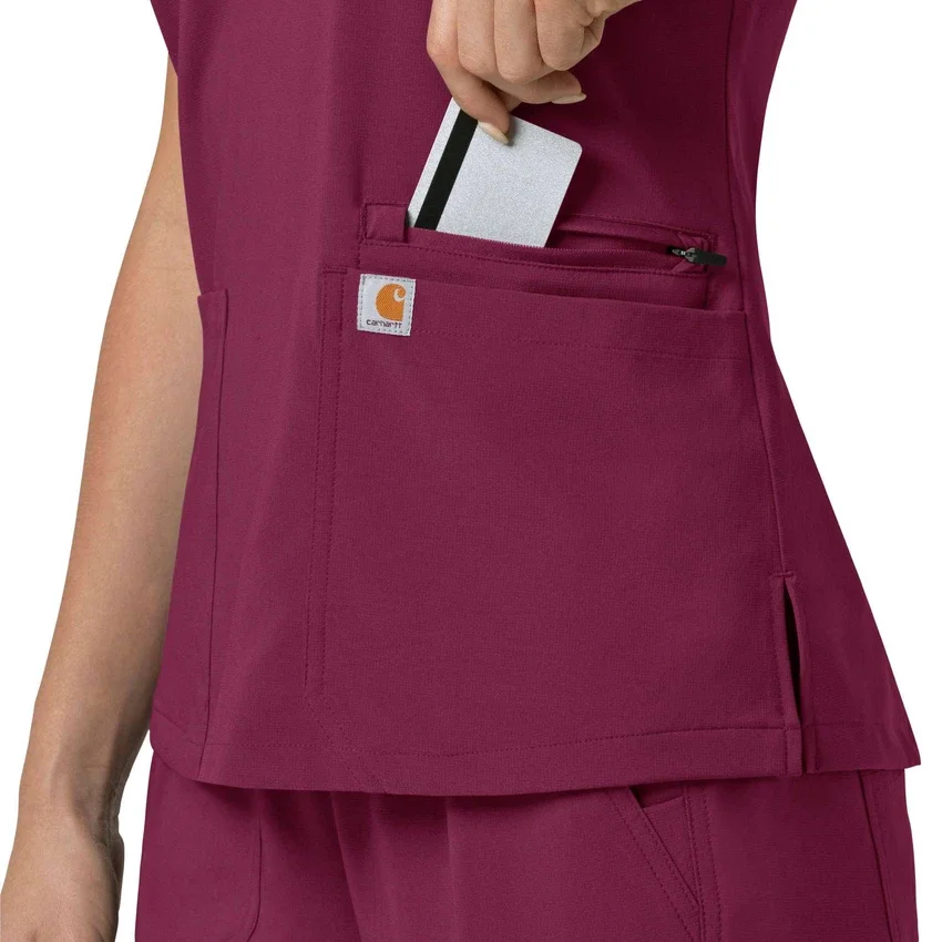 Blusa médica feminina Force Cross-Flex com painéis elásticos e decote em V