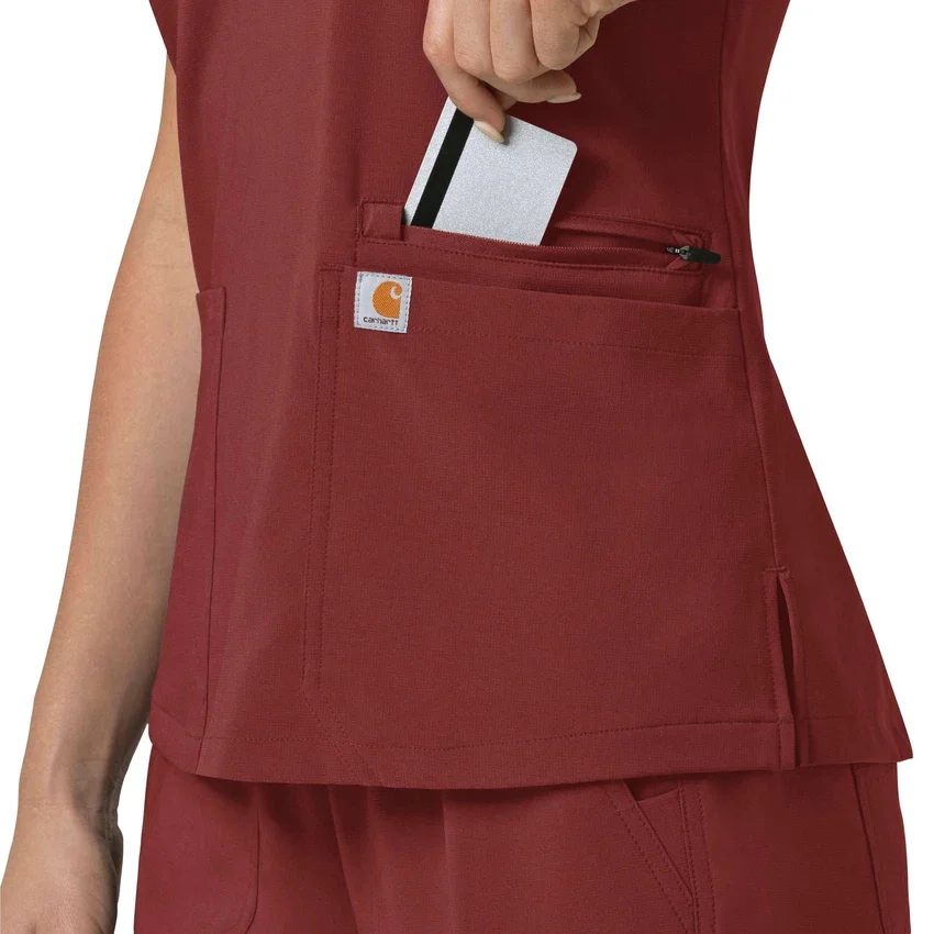 Blusa médica feminina Force Cross-Flex com painéis elásticos e decote em V