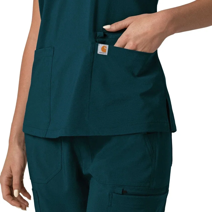 Blusa médica feminina Force Cross-Flex com painéis elásticos e decote em V