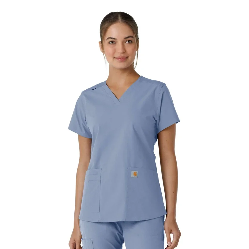 Blusa médica feminina Force Essentials com decote em V e painéis de malha