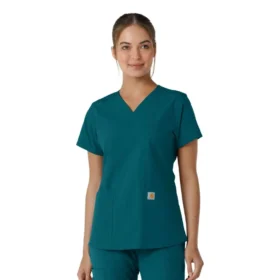 Blusa médica feminina Force Essentials com decote em V e painéis de malha