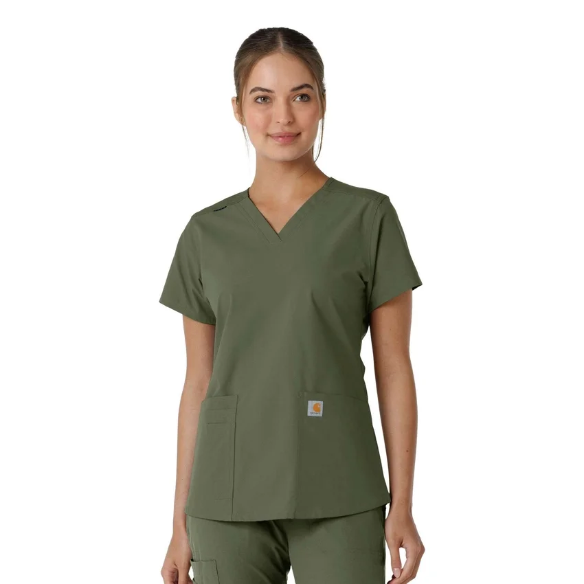 Blusa médica feminina Force Essentials com decote em V e painéis de malha