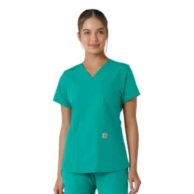 Blusa médica feminina Force Essentials com decote em V e painéis de malha