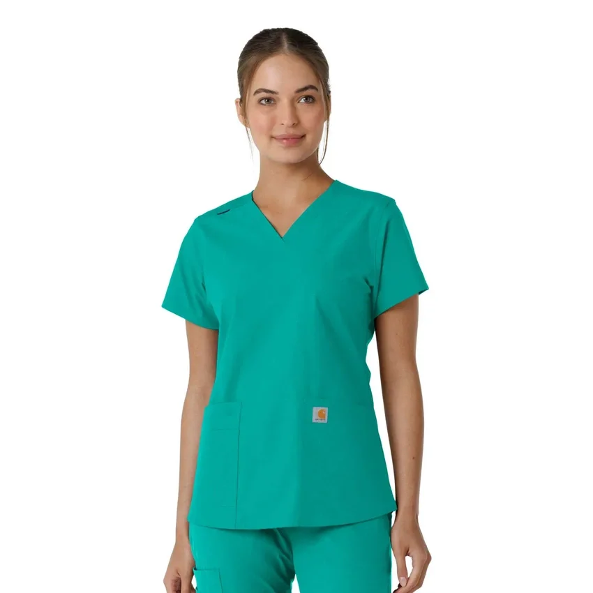 Blusa médica feminina Force Essentials com decote em V e painéis de malha