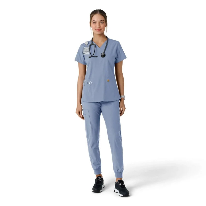 Blusa médica feminina Force Essentials com decote em V e painéis de malha