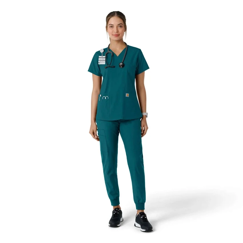 Blusa médica feminina Force Essentials com decote em V e painéis de malha