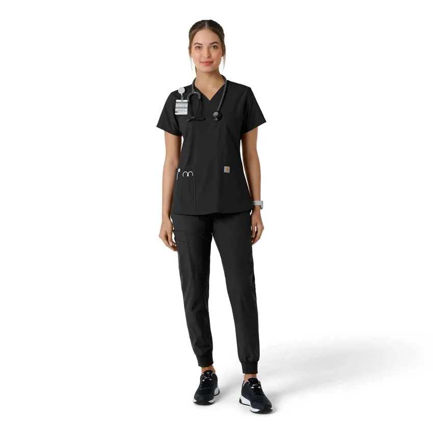Blusa médica feminina Force Essentials com decote em V e painéis de malha