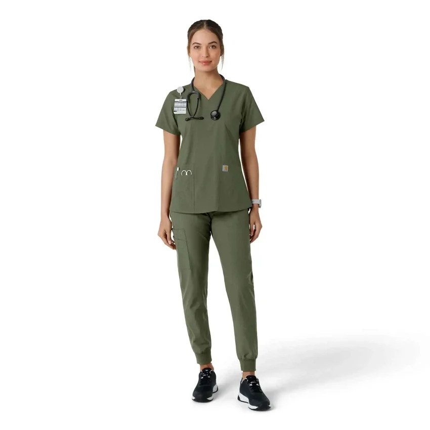 Blusa médica feminina Force Essentials com decote em V e painéis de malha