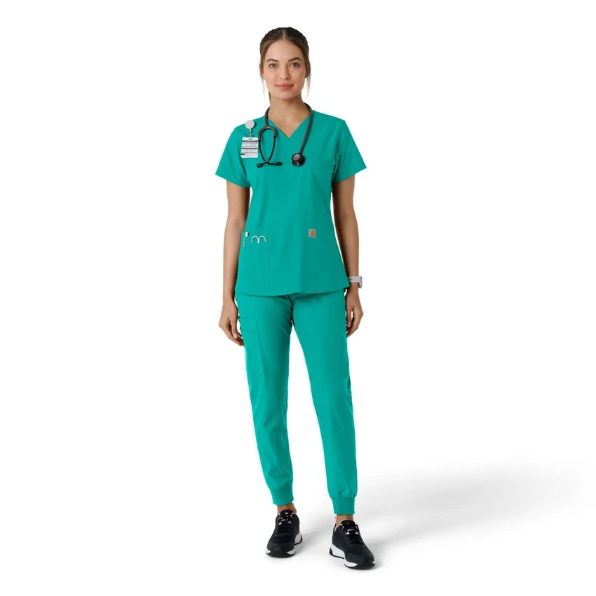 Blusa médica feminina Force Essentials com decote em V e painéis de malha