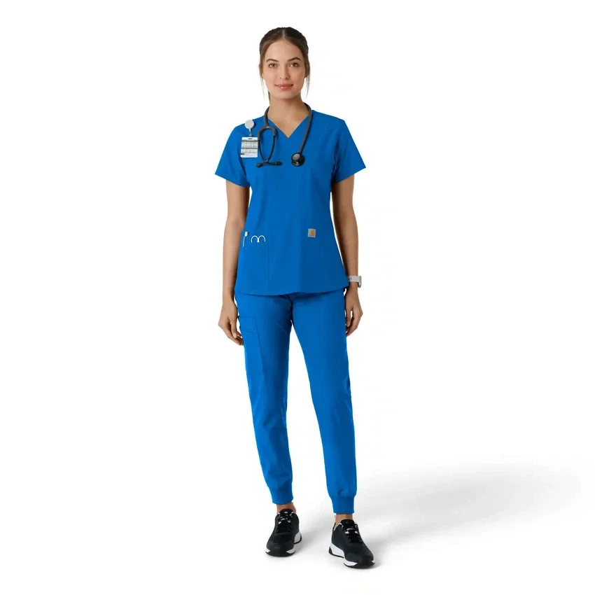 Blusa médica feminina Force Essentials com decote em V e painéis de malha