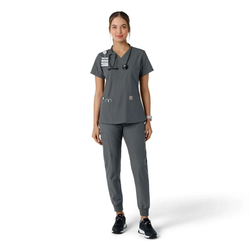 Blusa médica feminina Force Essentials com decote em V e painéis de malha