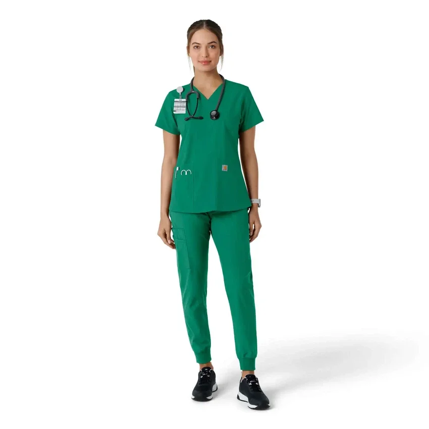 Blusa médica feminina Force Essentials com decote em V e painéis de malha