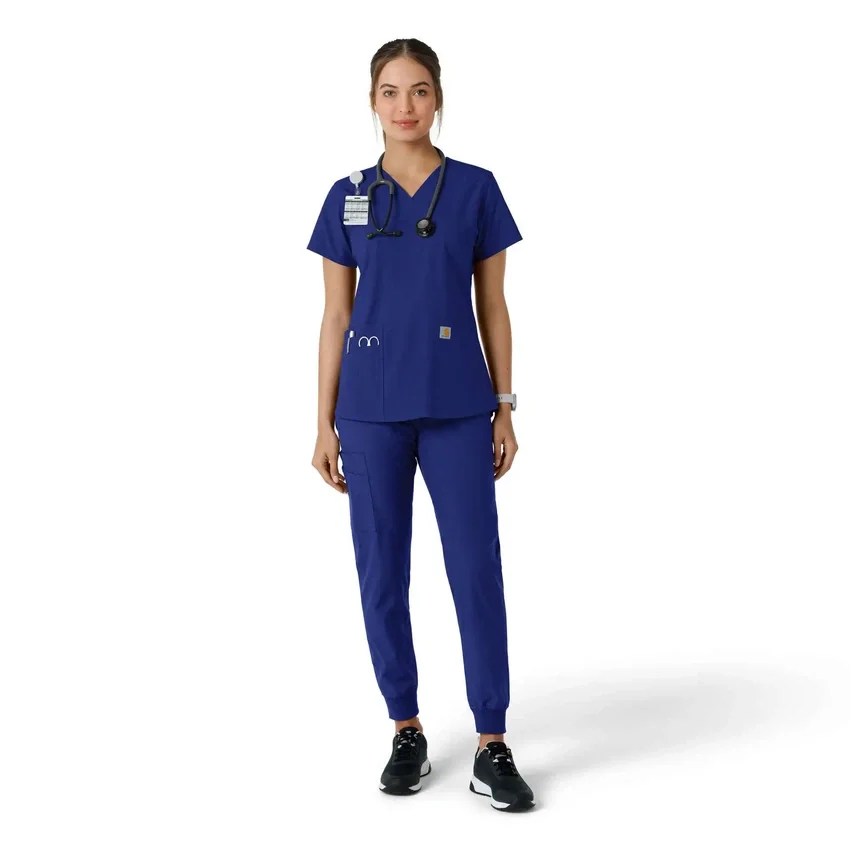 Blusa médica feminina Force Essentials com decote em V e painéis de malha