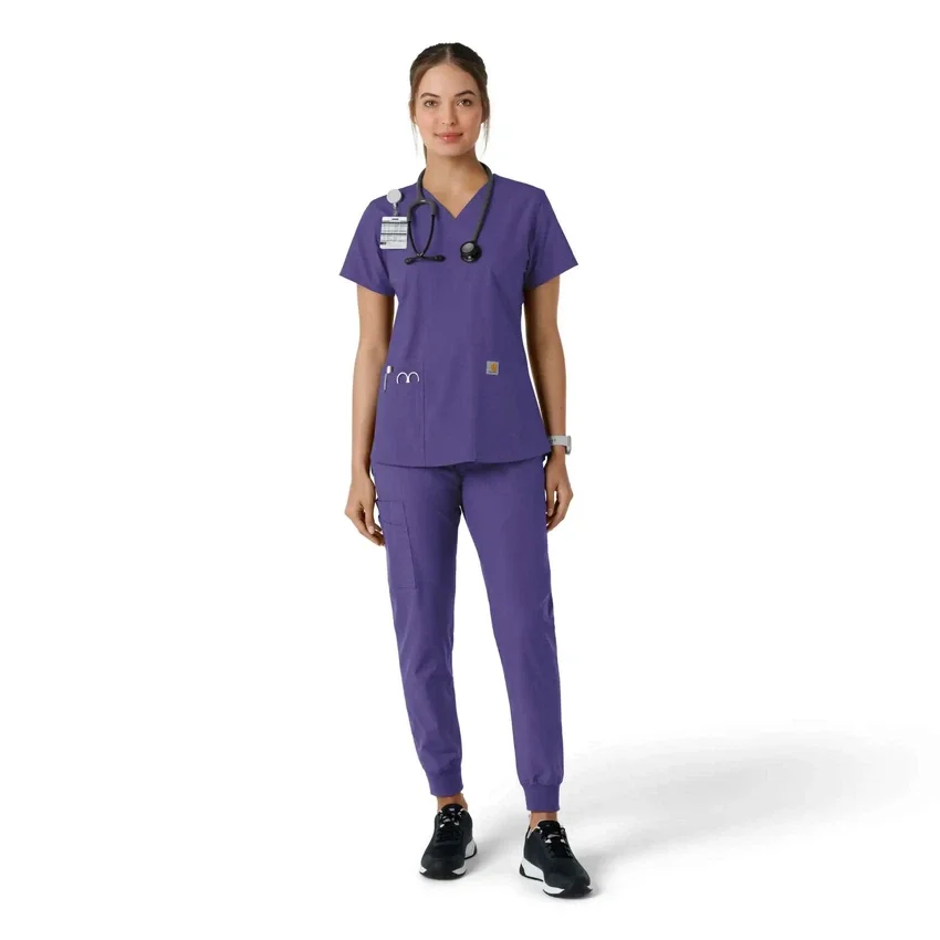 Blusa médica feminina Force Essentials com decote em V e painéis de malha