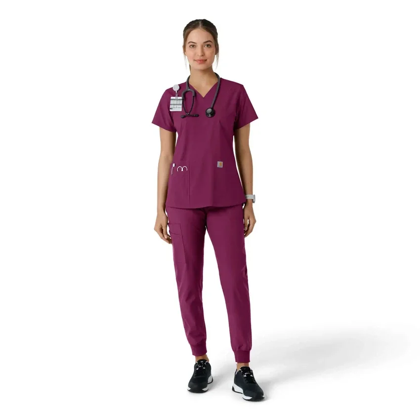 Blusa médica feminina Force Essentials com decote em V e painéis de malha