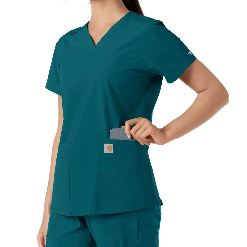 Blusa médica feminina Force Essentials com decote em V e painéis de malha