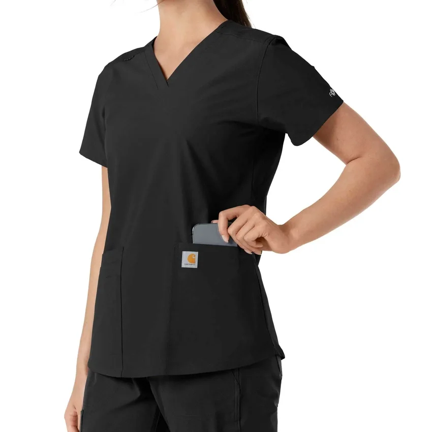 Blusa médica feminina Force Essentials com decote em V e painéis de malha