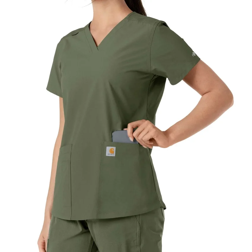 Blusa médica feminina Force Essentials com decote em V e painéis de malha