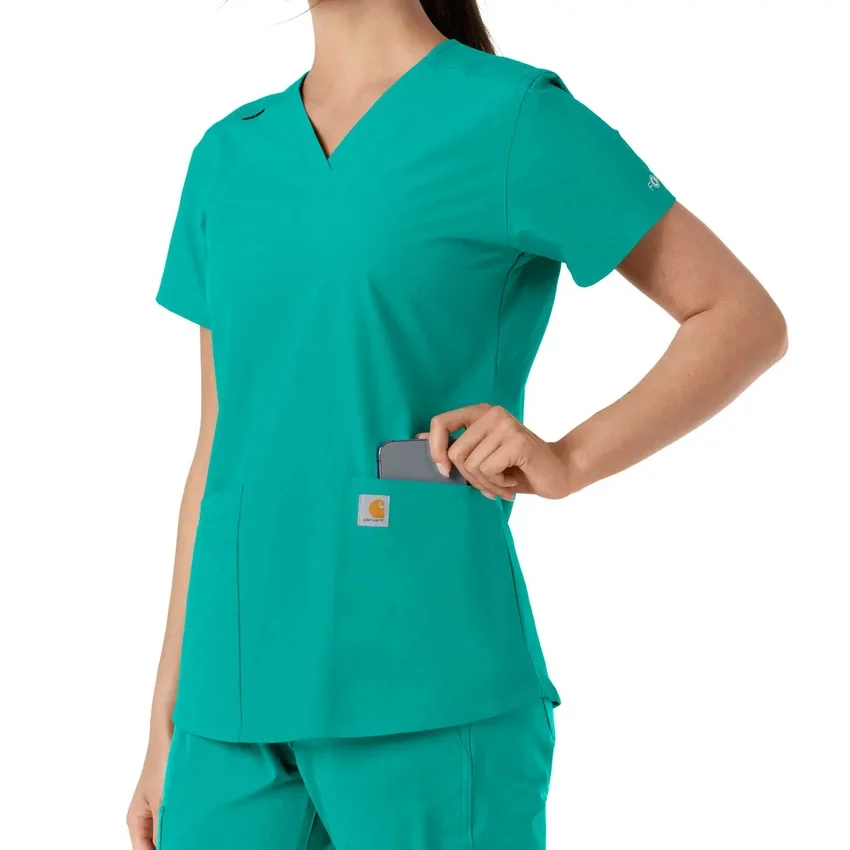 Blusa médica feminina Force Essentials com decote em V e painéis de malha