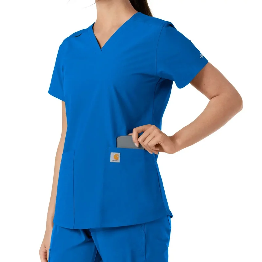 Blusa médica feminina Force Essentials com decote em V e painéis de malha
