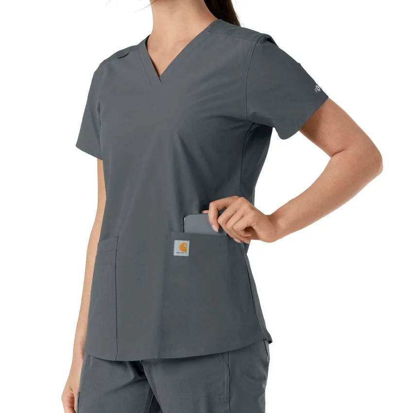Blusa médica feminina Force Essentials com decote em V e painéis de malha