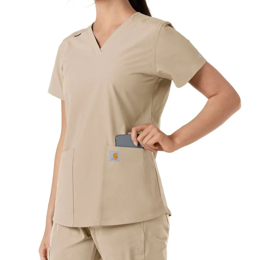 Blusa médica feminina Force Essentials com decote em V e painéis de malha