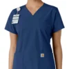 Blusa médica feminina Force Essentials com decote em V e painéis de malha