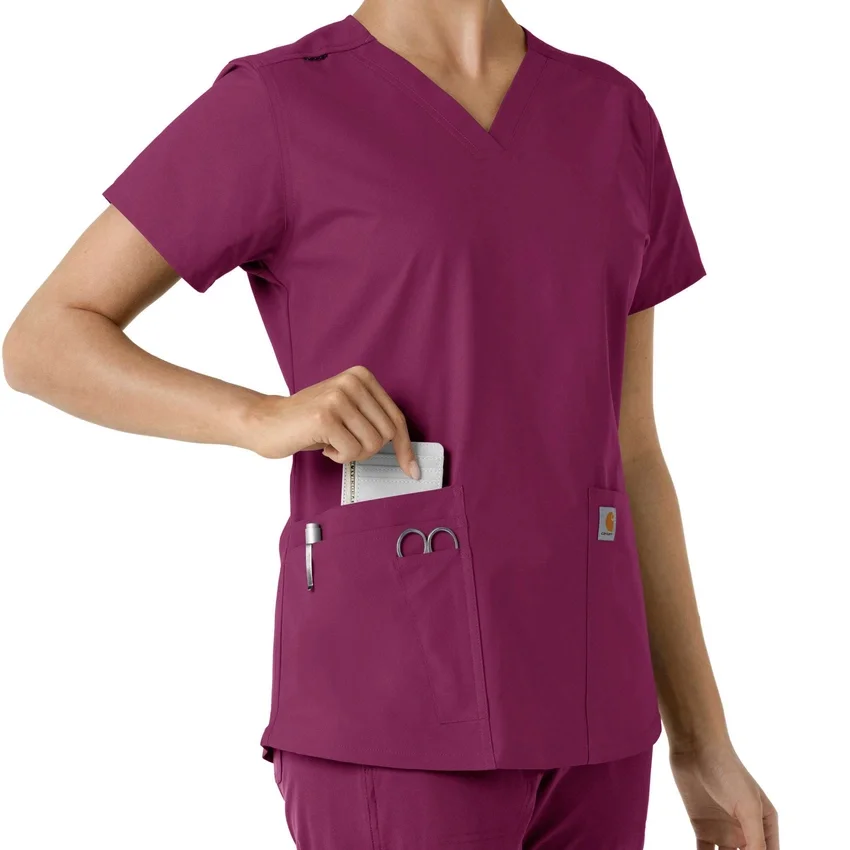 Blusa médica feminina Force Essentials com decote em V e painéis de malha