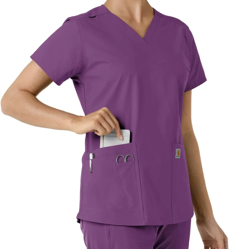 Blusa médica feminina Force Essentials com decote em V e painéis de malha