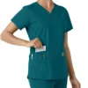 Blusa médica feminina Force Essentials com decote em V e painéis de malha