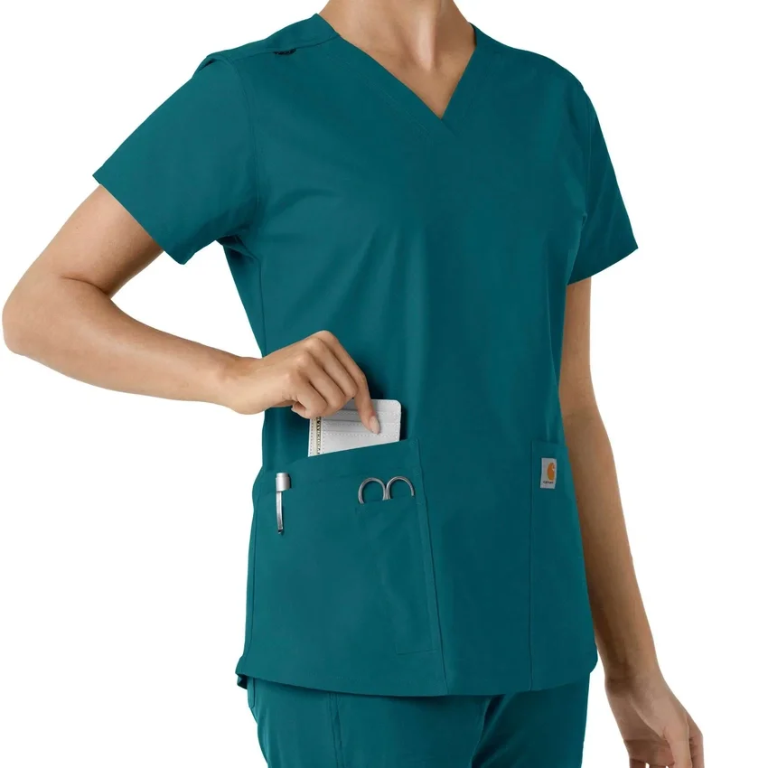 Blusa médica feminina Force Essentials com decote em V e painéis de malha