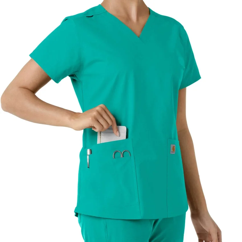 Blusa médica feminina Force Essentials com decote em V e painéis de malha