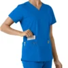 Blusa médica feminina Force Essentials com decote em V e painéis de malha